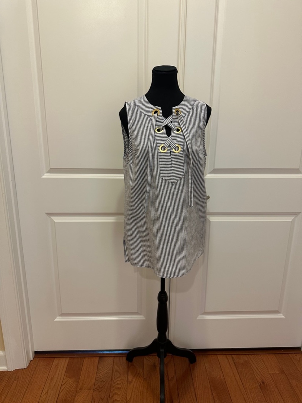Michael Kors Navy & White Striped Lace-Up Sleeveless Top